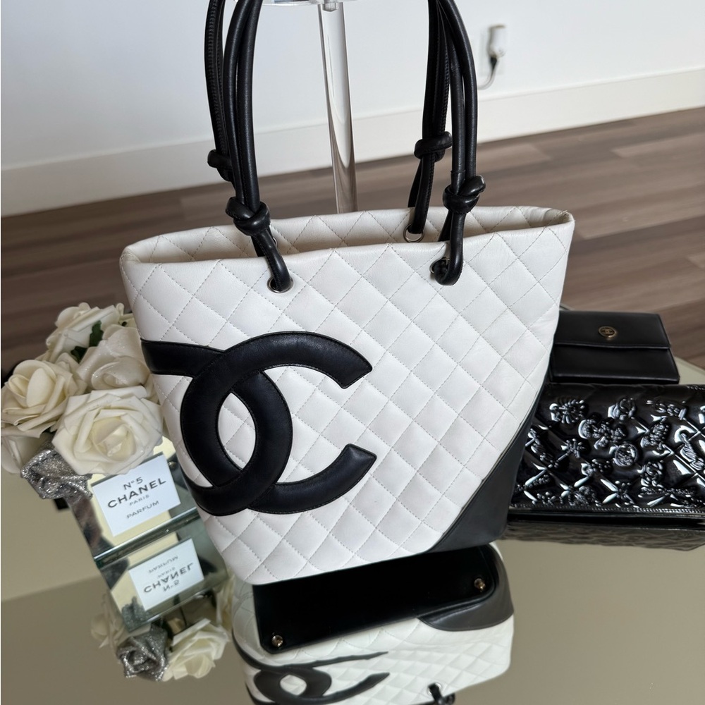 Chanel Cambon Ligne Quilted Tote in Black & White Calfskin